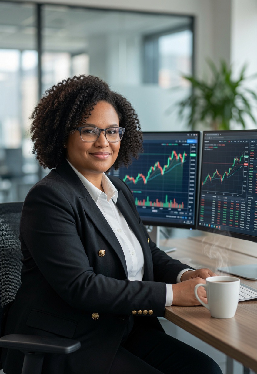 Tee Harris, founder of Chaylion, at her trading desk